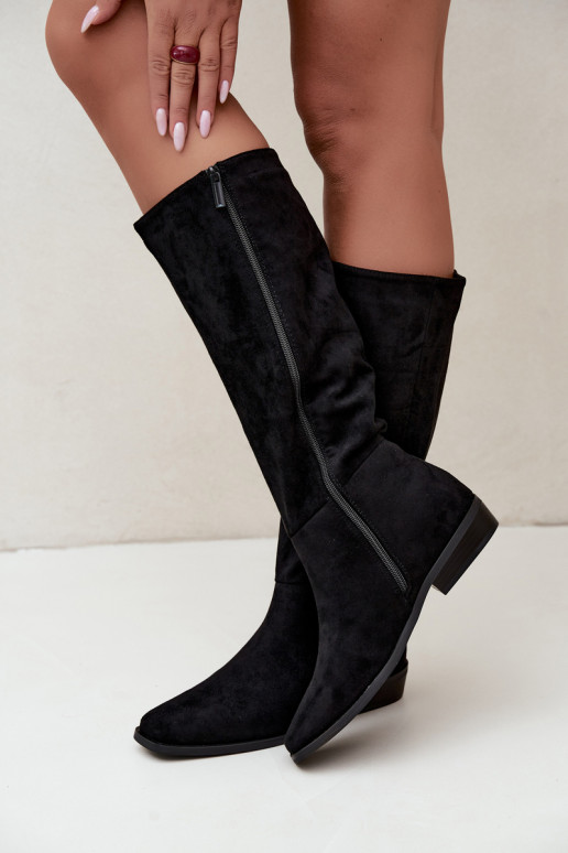 bottes hautes pour femmes à petit talon, doublées en noir Feretta