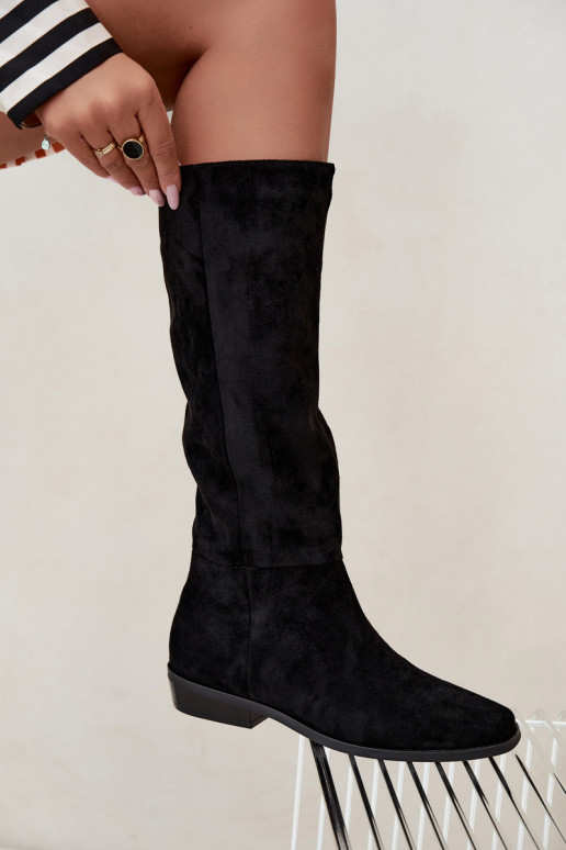 bottes hautes pour femmes à petit talon, doublées en noir Feretta