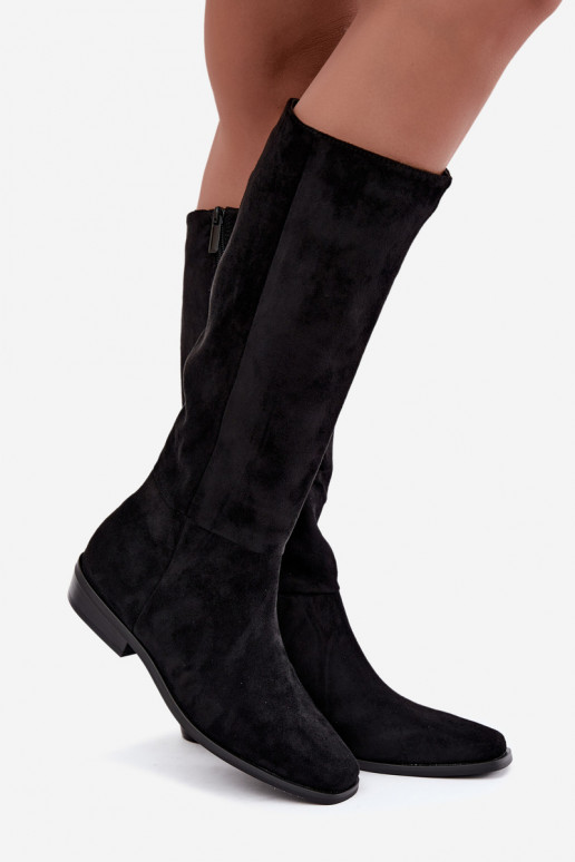 bottes hautes pour femmes à petit talon, doublées en noir Feretta