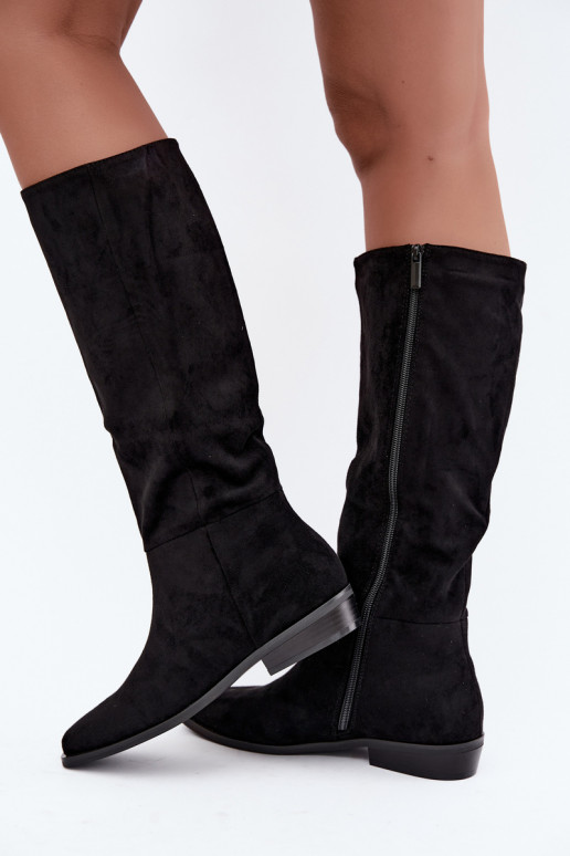 bottes hautes pour femmes à petit talon, doublées en noir Feretta
