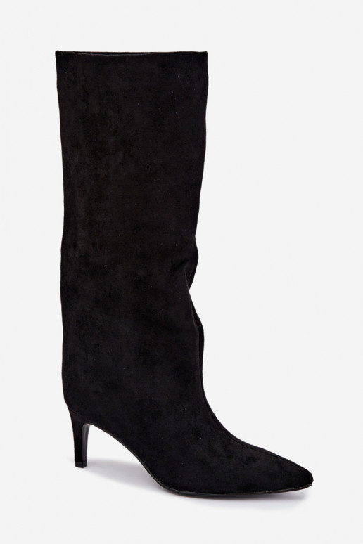 bottes hautes pour femmes à enfiler, doublées avec des talons fins en noir Olivienne