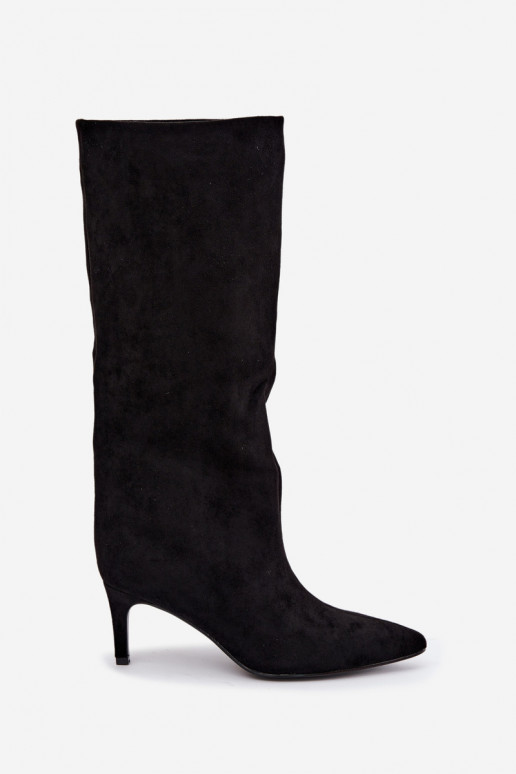 bottes hautes pour femmes à enfiler, doublées avec des talons fins en noir Olivienne