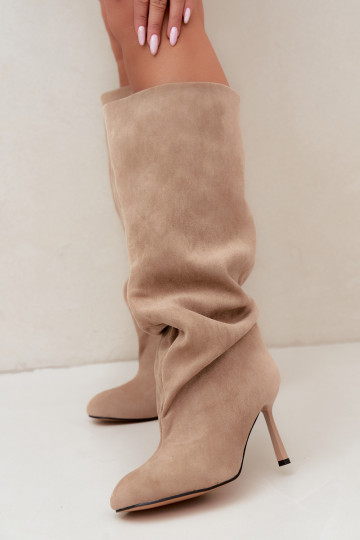 bottes hautes pour femmes à enfiler avec talons fins en sable Caliya 2