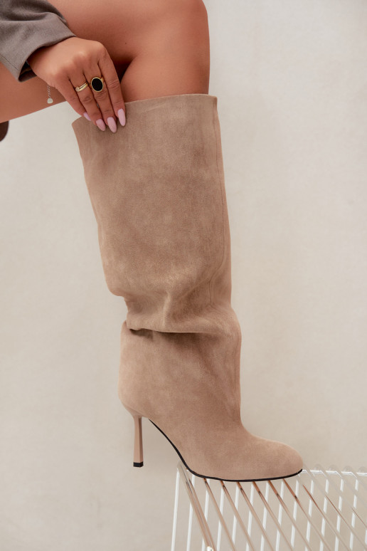bottes hautes pour femmes à enfiler avec talons fins en sable Caliya