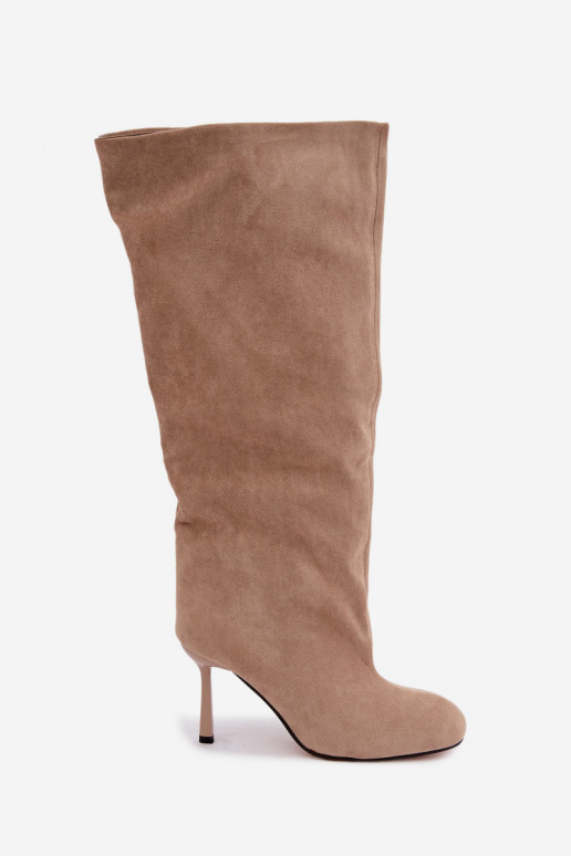 bottes hautes pour femmes à enfiler avec talons fins en sable Caliya
