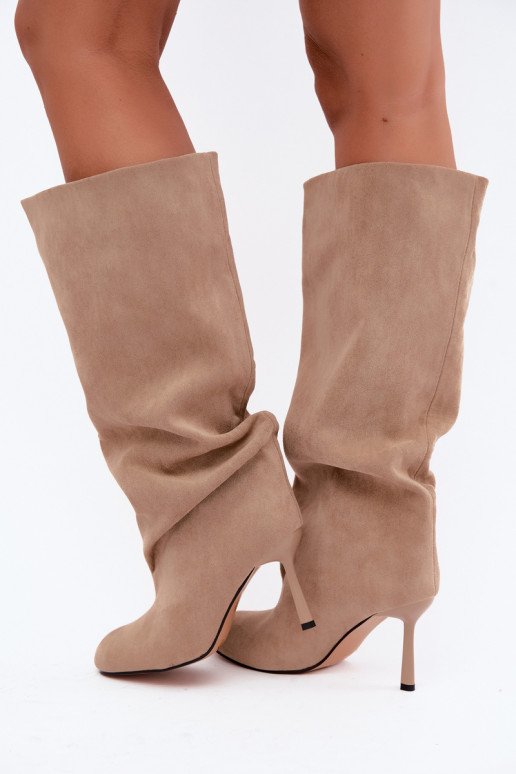 bottes hautes pour femmes à enfiler avec talons fins en sable Caliya