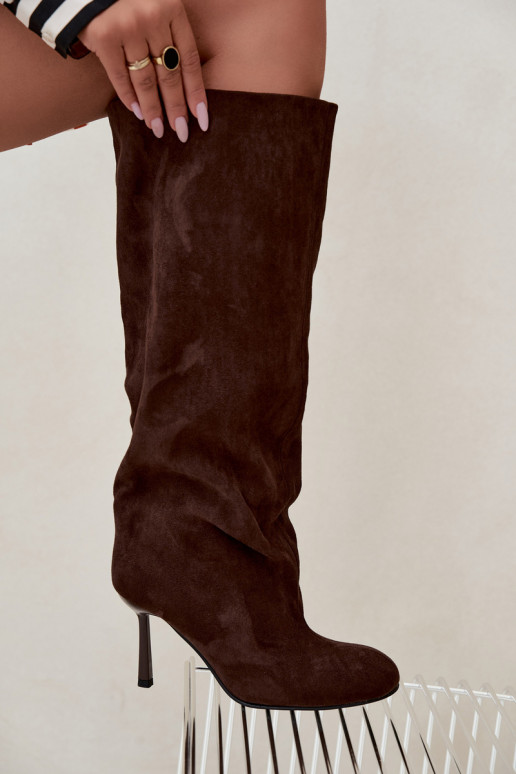 bottes hautes pour femmes à enfiler avec talons fins en CzekoladoĮe Caliya