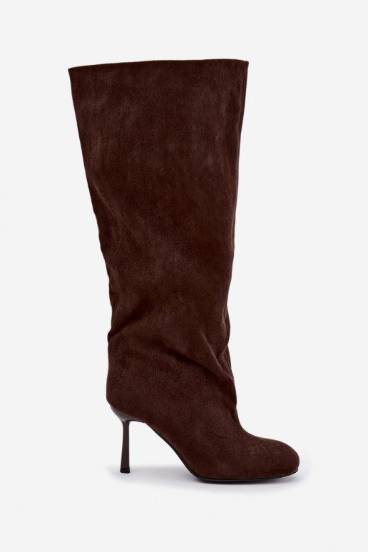 bottes hautes pour femmes à enfiler avec talons fins en CzekoladoĮe Caliya
