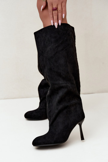 bottes hautes pour femmes à enfiler avec talons fins en noir Caliya 2