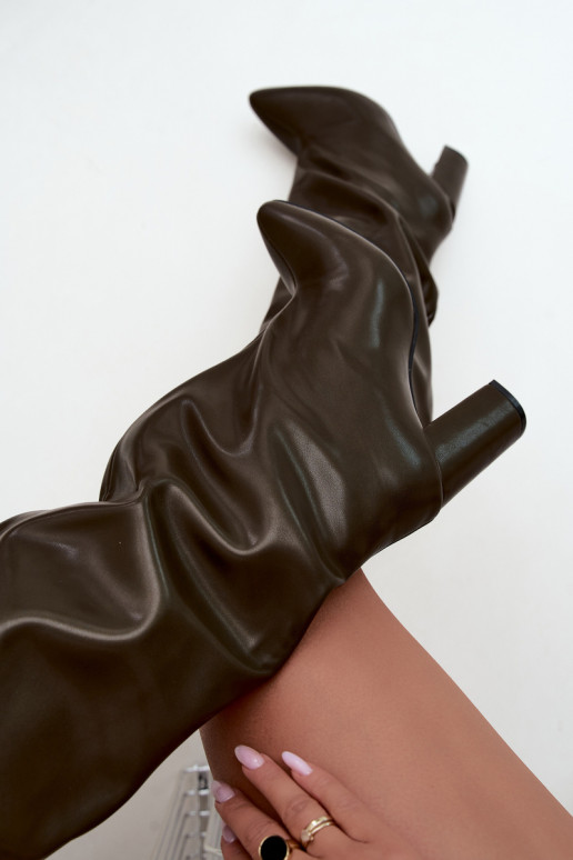 bottes hautes pour femmes à enfiler avec talons en CzekoladoĮe Emeline