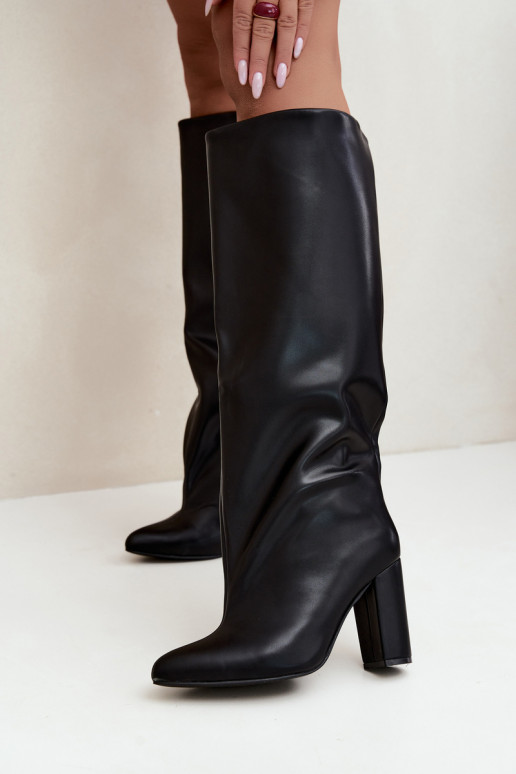 bottes hautes pour femmes à enfiler avec talons en noir Emeline