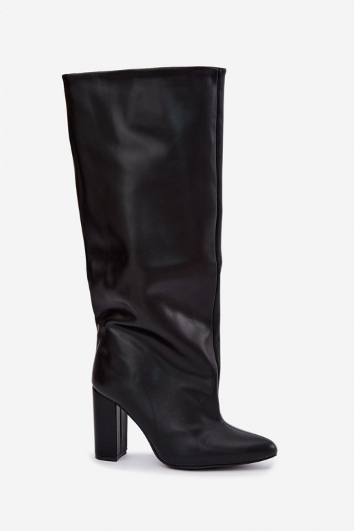 bottes hautes pour femmes à enfiler avec talons en noir Emeline