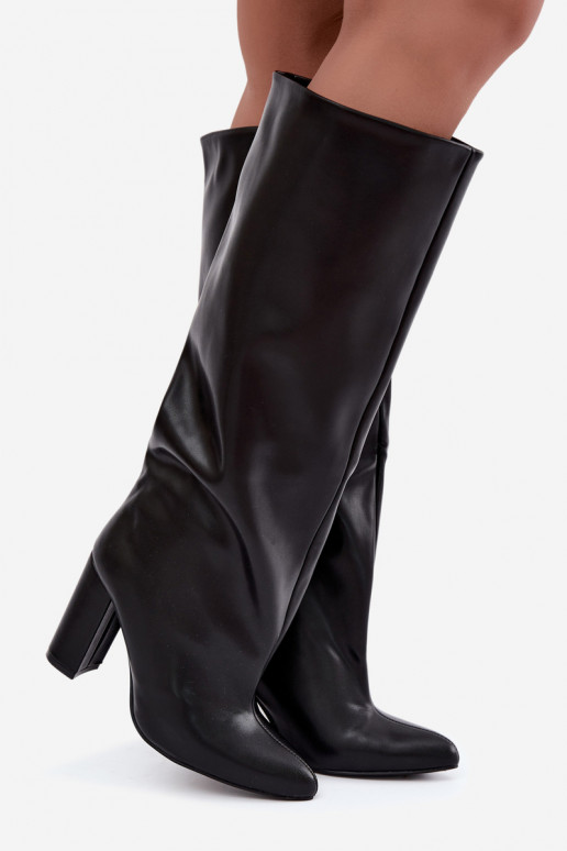 bottes hautes pour femmes à enfiler avec talons en noir Emeline