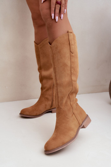 Bottes hautes pour femmes avec talons larges en marron Gilena 2