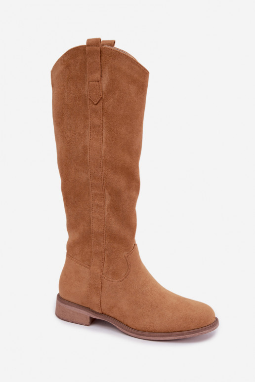 Bottes hautes pour femmes avec talons larges en marron Gilena