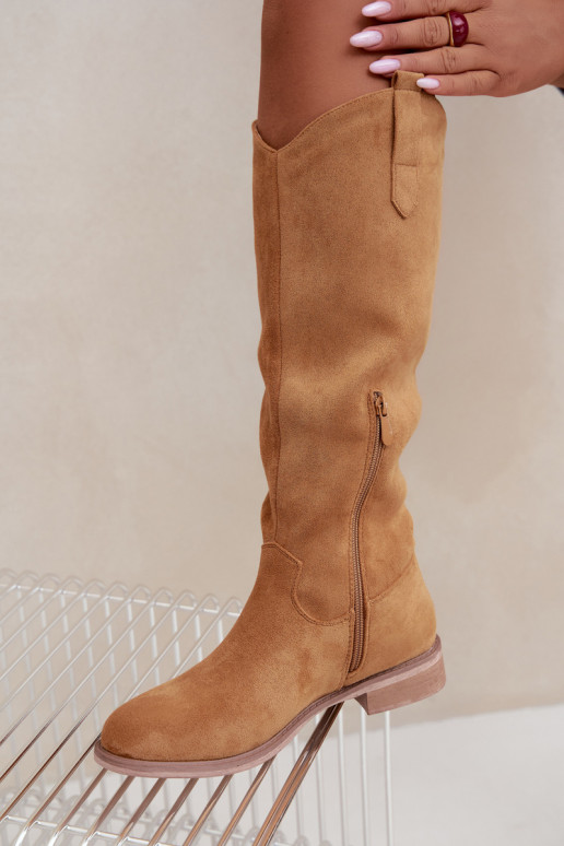 Bottes hautes pour femmes avec talons larges en marron Gilena