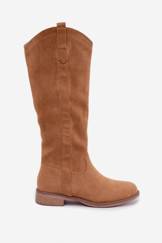 Bottes hautes pour femmes avec talons larges en marron Gilena