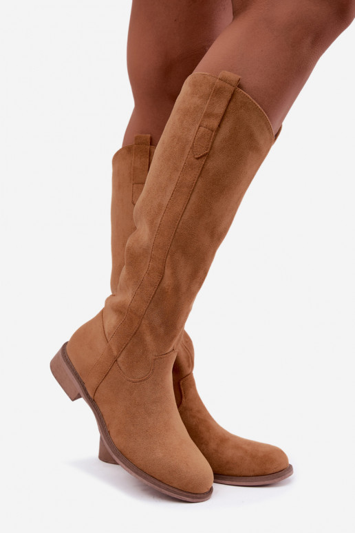 Bottes hautes pour femmes avec talons larges en marron Gilena
