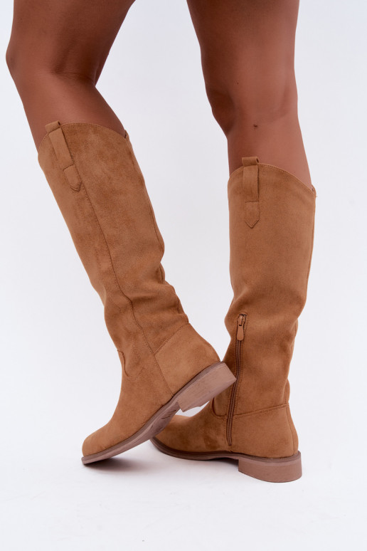 Bottes hautes pour femmes avec talons larges en marron Gilena