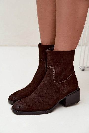 Bottines pour femmes en daim synthétique avec talons couleur chocolat Iveris