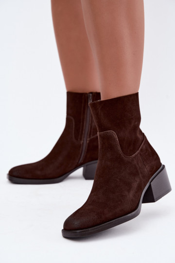 Bottines pour femmes en daim synthétique avec talons couleur chocolat Iveris 2
