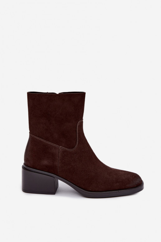 Bottines pour femmes en daim synthétique avec talons couleur chocolat Iveris