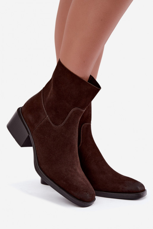 Bottines pour femmes en daim synthétique avec talons couleur chocolat Iveris