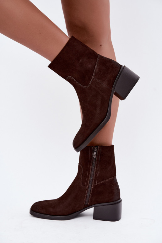Bottines pour femmes en daim synthétique avec talons couleur chocolat Iveris
