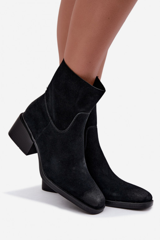 Bottines pour femmes en daim synthétique avec talons couleur noire Iveris