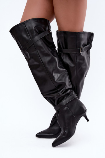 bottes hautes à enfiler avec talons et boucle en noir Jassy 2