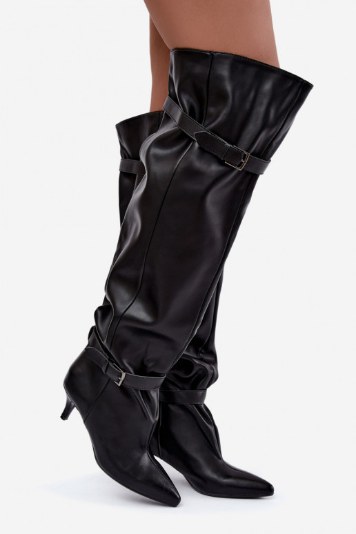 bottes hautes à enfiler avec talons et boucle en noir Jassy