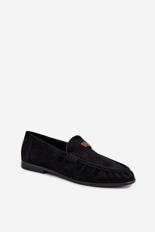 Mocassins pour femmes avec volants et détails décoratifs en couleur noire Kairo
