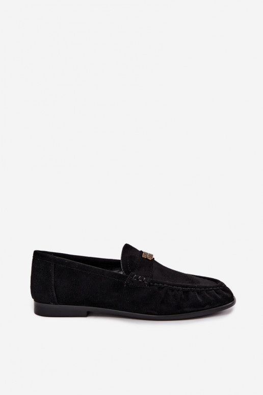 Mocassins pour femmes avec volants et détails décoratifs en couleur noire Kairo