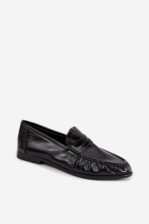 Mocassins laqués pour femmes avec volants en couleur noire Dulcy