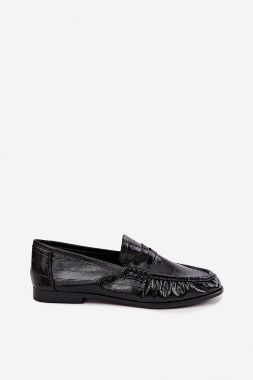 Mocassins laqués pour femmes avec volants en couleur noire Dulcy
