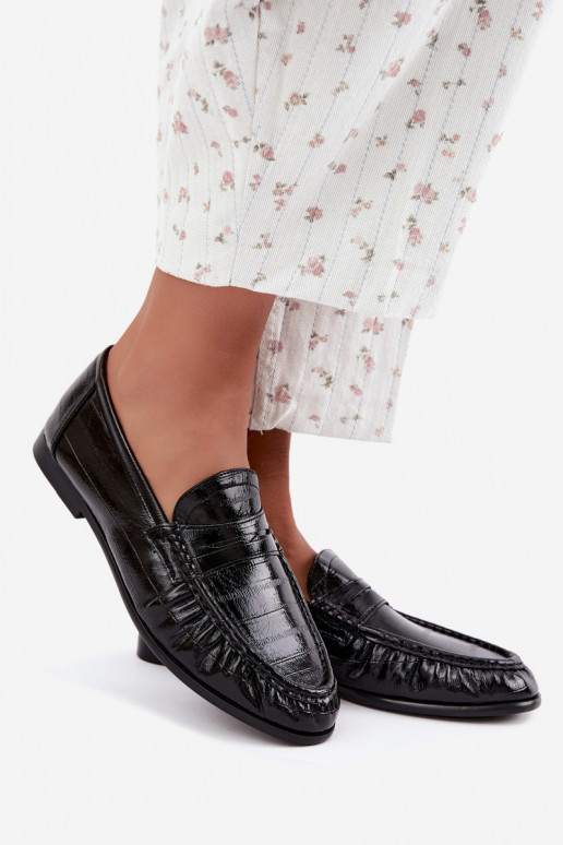 Mocassins laqués pour femmes avec volants en couleur noire Dulcy