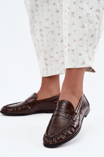 Mocassins laqués pour femmes avec volants en couleur marron Dulcy 2