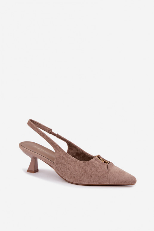 Sandales à talons avec talon ouvert et détails décoratifs en couleur sable Gilly