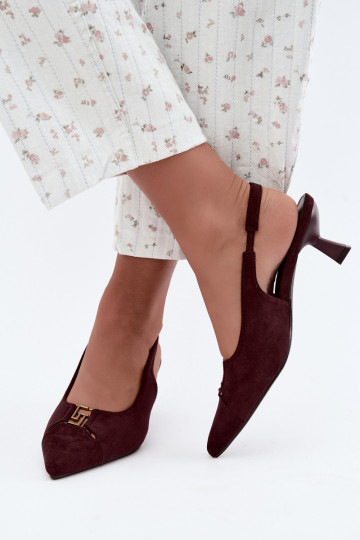 Sandales à talons avec talon ouvert et détails décoratifs en couleur bordeaux Gilly 2