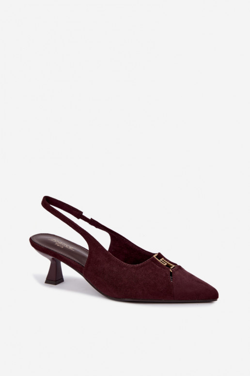 Sandales à talons avec talon ouvert et détails décoratifs en couleur bordeaux Gilly