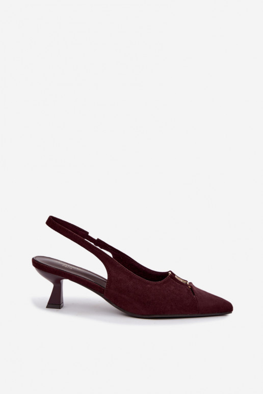 Sandales à talons avec talon ouvert et détails décoratifs en couleur bordeaux Gilly