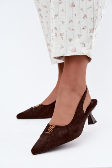 Sandales à talons avec talon ouvert et détails décoratifs en couleur chocolat Gilly 2