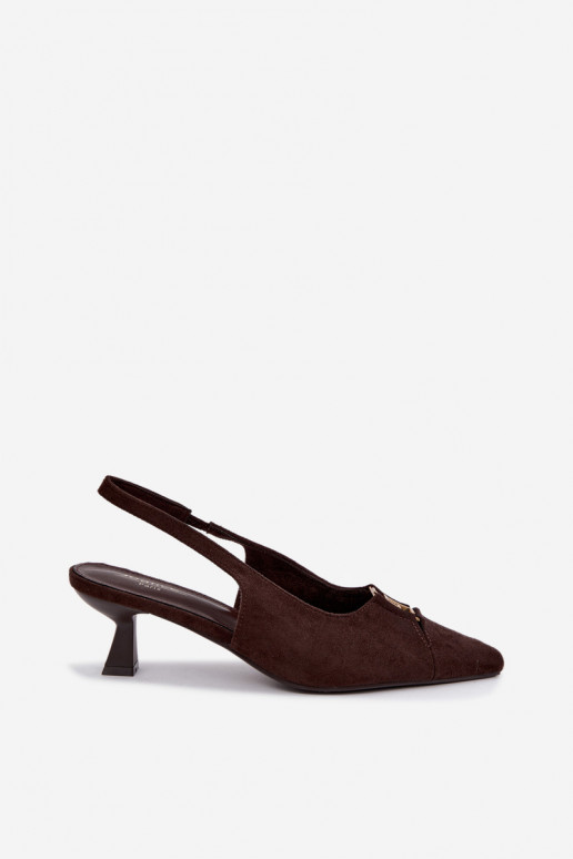 Sandales à talons avec talon ouvert et détails décoratifs en couleur chocolat Gilly