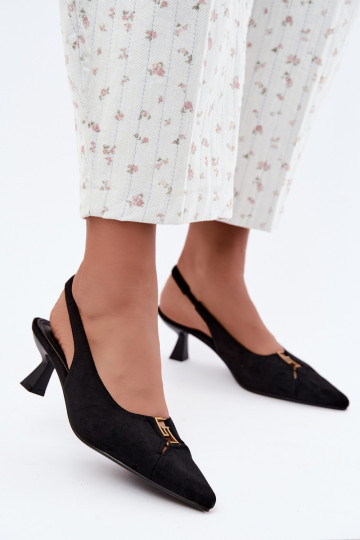 Sandales à talons avec talon ouvert et détails décoratifs en couleur noire Gilly 2