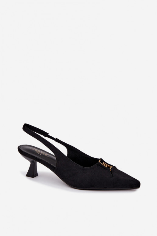 Sandales à talons avec talon ouvert et détails décoratifs en couleur noire Gilly