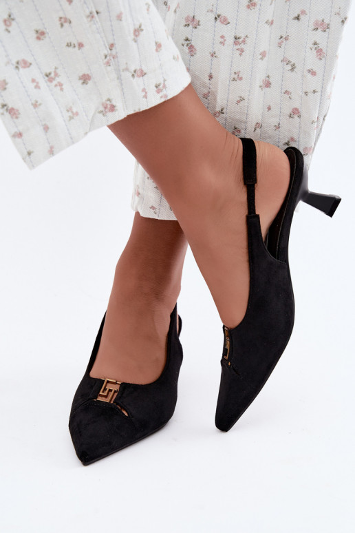 Sandales à talons avec talon ouvert et détails décoratifs en couleur noire Gilly