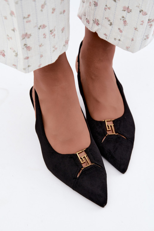 Sandales à talons avec talon ouvert et détails décoratifs en couleur noire Gilly