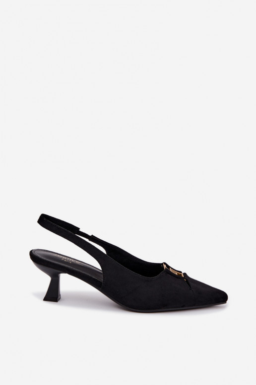 Sandales à talons avec talon ouvert et détails décoratifs en couleur noire Gilly