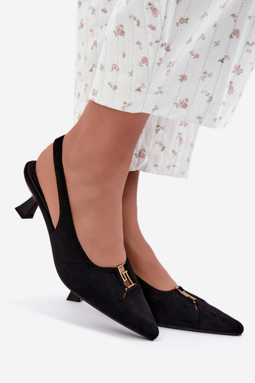 Sandales à talons avec talon ouvert et détails décoratifs en couleur noire Gilly