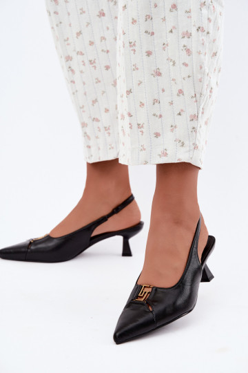 Sandales à talons avec talon ouvert et détails décoratifs en simili cuir noir Gilly 2
